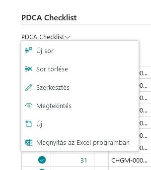 A PDCA sor törlése menüpont a lista menüjében.